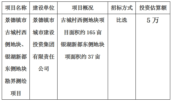 景德鎮(zhèn)市古城村西側(cè)地塊、銀湖新都東側(cè)地塊勘界測繪項目計劃公告