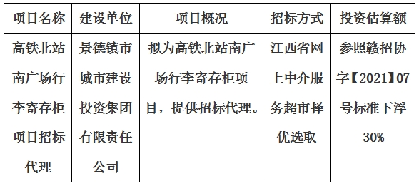 高鐵北站南廣場行李寄存柜項(xiàng)目招標(biāo)代理計(jì)劃公告